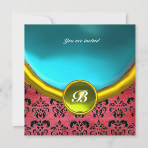 Invitation DAMASK GEMME PIERRE MONOGRAMME soie pourpre bleue