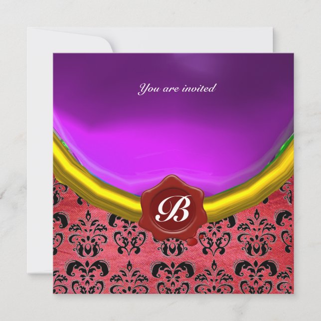 Invitation DAMASK GEMME PIERRE MONOGRAMME soie violet pourpre (Devant)