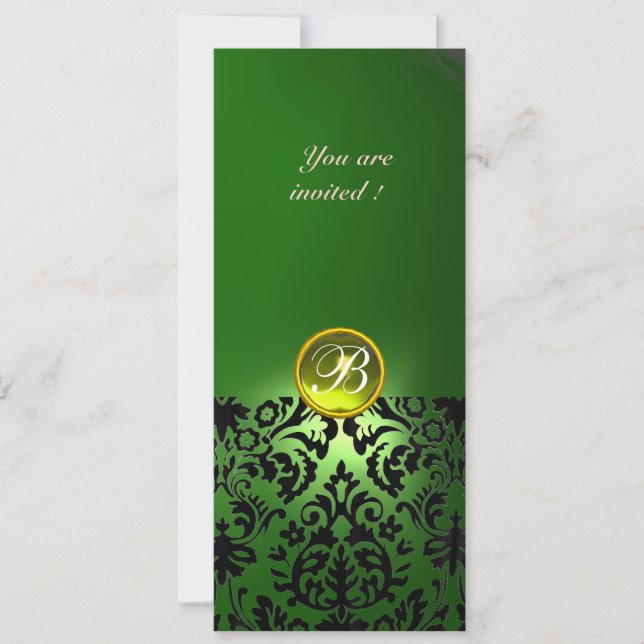 Invitation DAMASK GEMME PIERRE MONOGRAMME vert jaune (Devant)