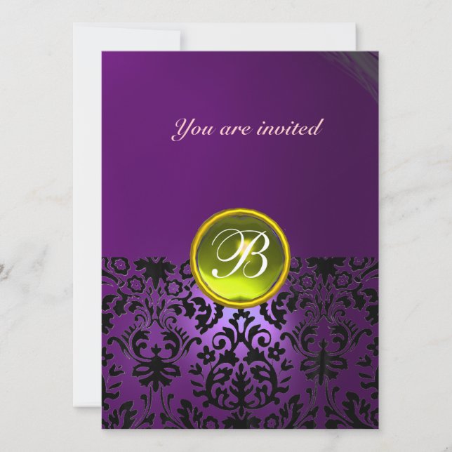 Invitation DAMASK GEMME PIERRE MONOGRAMME violet jaune (Devant)