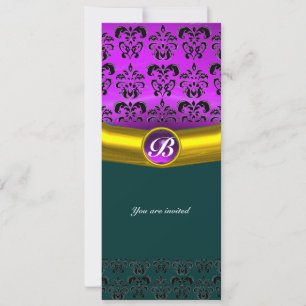 Invitation DAMASK GEMME PIERRE MONOGRAMME violet pourpre