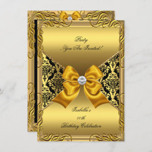 Invitation Damask Gold Bronze Diamond Black Anniversaire Part