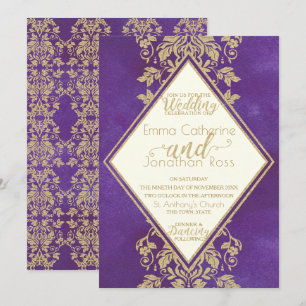 Invitation Damask Gold et Royal Purple Mariage