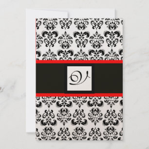 Invitation DAMASK MONOGRAM, Noir, Blanc, Champagne Rouge Meta