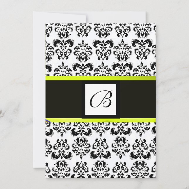 Invitation DAMASK MONOGRAM,noir et blanc,jaune (Devant)
