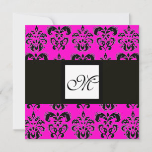 Invitation DAMASK MONOGRAM, violet, fuchsia rose