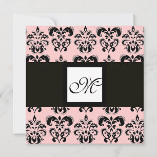Invitation DAMASK MONOGRAS, noir et blanc, rose