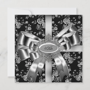 Invitation Damask Noir Blanc Bijou Arc Argent 40ème