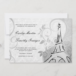 Invitation Damask Parisienne - Elégant Mariage noir & blanc