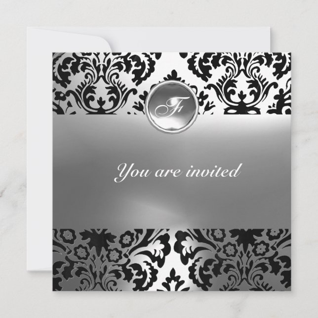 Invitation DAMASK PIERRE PRÉCIEUSE MONOGRAMME blanche (Devant)