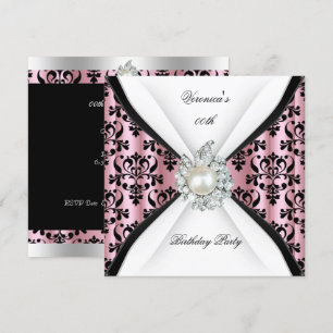 Invitation Damask Pink Pearl Diamond fête d'anniversaire