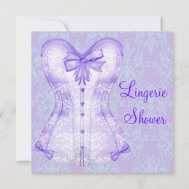 Invitation Damask Purple Corset Lingerie Fête des mariées (Devant)