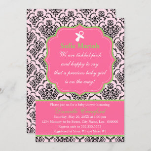 Invitation Damask rose et Baby shower vert