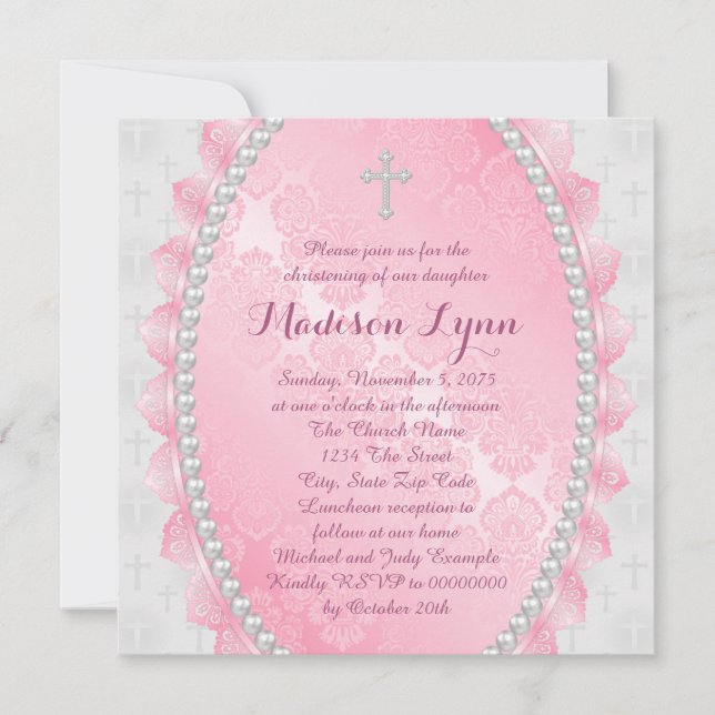 Invitation Damask rose rose et blanc (Devant)