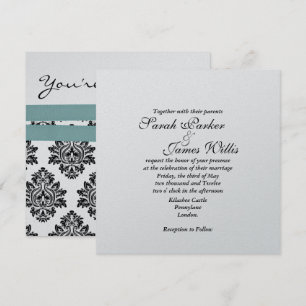 Invitation Damask Silver & turquoise métallique Wedding Invit