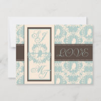 Damask Tweets Wedding Invite Card 2