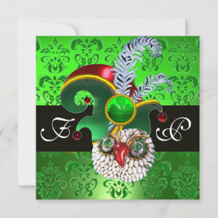 INVITATION DAMASK VERT, JEWEL OWL, ELF CASQUETTE, PLUMES DE D