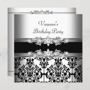 Invitation Damask White Black Fête d'anniversaire