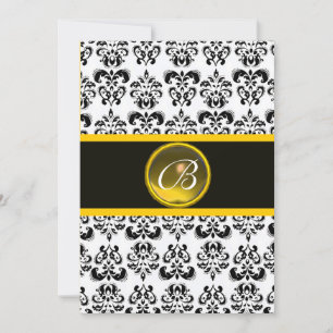 Invitation DAMASK YELLOW TOPAZ MONOGRAM, noir et blanc
