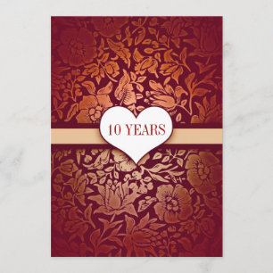 Invitation damasquée rouge pour 10 ans de mariage