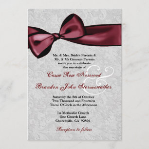 Invitation Damassé argentée avec le mariage d'arc imprimé par