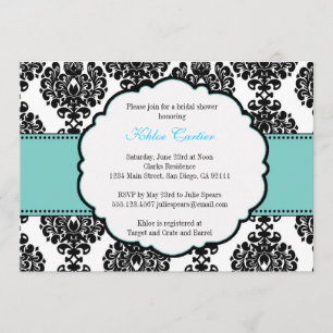 Invitation Damassé bleue d'invitations de Fête de la mariée