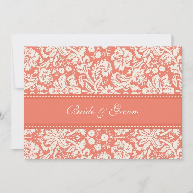 Invitation Damassé crème de corail d'invitations de mariage (Devant)
