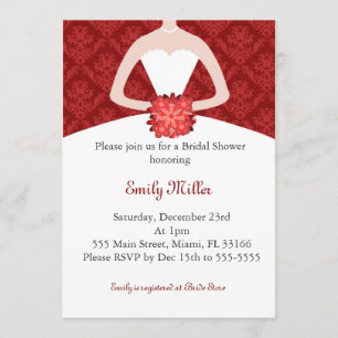 Invitation Damassé de rouge de Fête de la mariée d'invitation