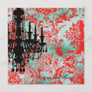 Invitation Damassé de rouge de turquoise de lustre de la