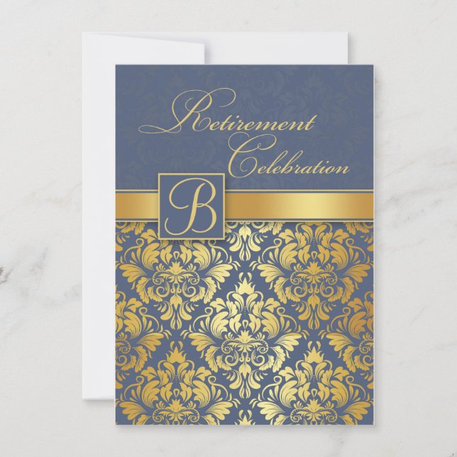Invitation Damassé d'or sur la partie de retraite bleue de (Devant)