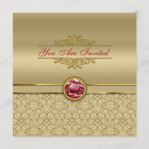 Invitation Damassé métallique d'or de pierre gemme rouge