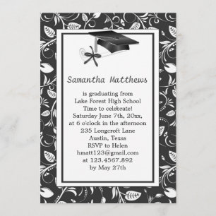 Invitation Damassé, mortier, obtention du diplôme de diplôme