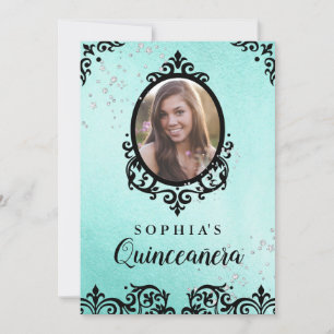Invitation Damassé Photo de Quinceañera avec Étincelle de Sar