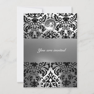 INVITATION DAMASSÉ PIERRE GEMME NOIR ET BLANC MONOGRAMME