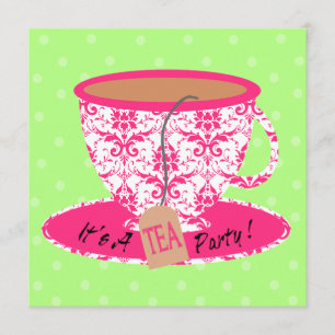 Invitation Damassé rose avec l'anniversaire de thé de tasse