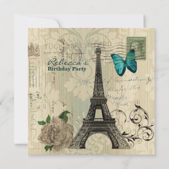 Invitation damassé Tour Eiffel Fête d'anniversaire parisienne (Devant)