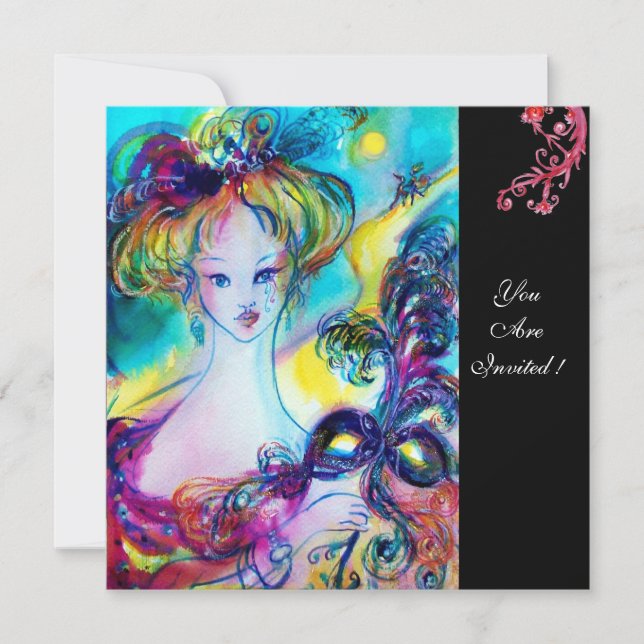 Invitation DAME AU MASQUE / Bal masqué vénitien,noir (Devant)