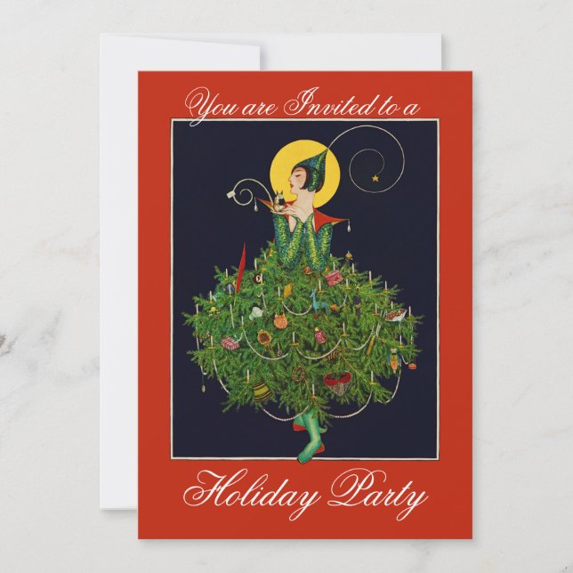 Invitation DAME AUX CADEAUX DE NOËL FÊTE ART DÉCO Xmas (Devant)