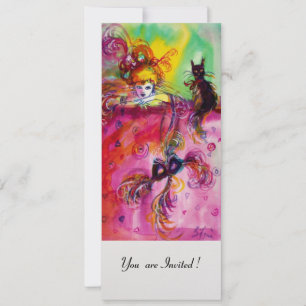 Invitation DAME AVEC CHAT NOIR /Mardi Gras Masquerade Party