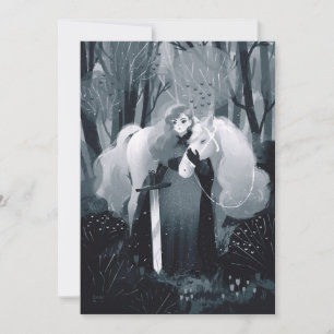 Invitation Dame avec épée et cheval blanc Noir et blanc