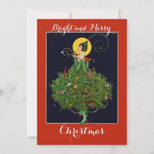 Invitation DAME AVEC NOËL CADEAUX ART DÉCO Xmas
