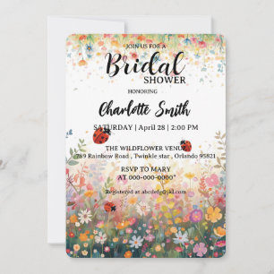 Invitation dame coccinelle colorée Aquarelle Fleurs sauvages