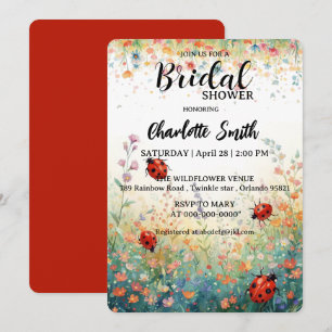 Invitation dame coccinelle colorée Aquarelle Fleurs sauvages 