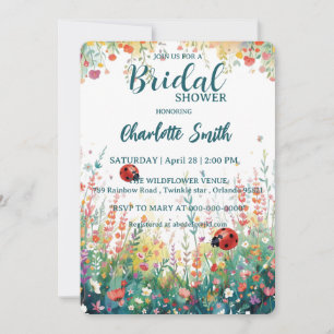 Invitation dame coccinelle colorée Aquarelle Fleurs sauvages