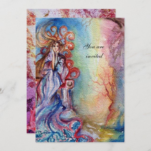 Invitation DAME DU LAC 1, bleu rose vif éclatant (Devant / Derrière)