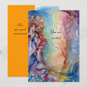 Invitation DAME DU LAC , bleu rose jaune vibrant vif