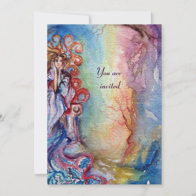 Invitation DAME DU LAC , bleu rose vert vif brillant (Devant)