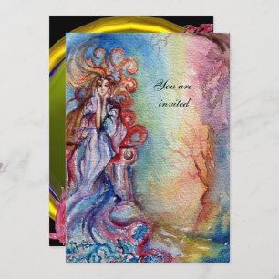 Invitation DAME DU LAC bleu vif jaune violet vibrant