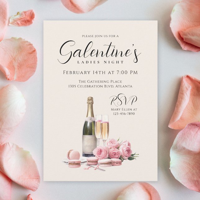 Invitation Dames Night Galentine's Champagne et Rose (Créateur téléchargé)