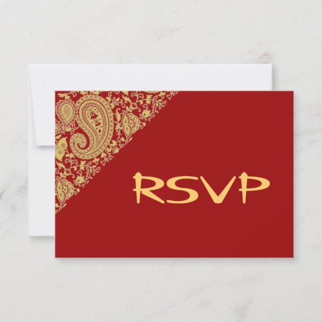 Invitation Damier indien rouge et or RSVP (Devant)